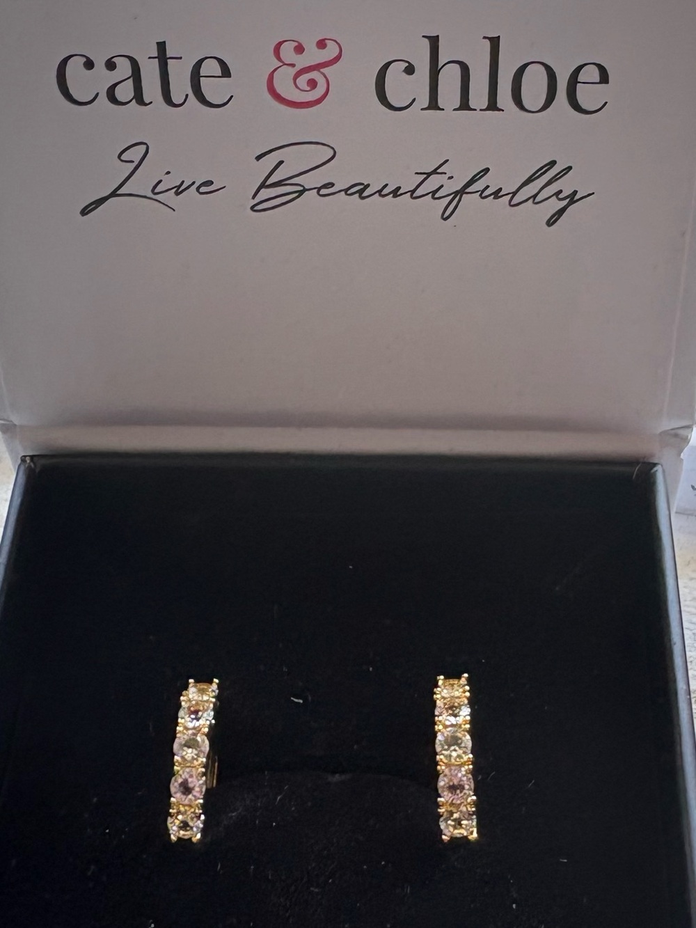 NWT Cate & Chloe Bethany Gold Hoop Earrings Swarovski Crystals 18K Gold Plated